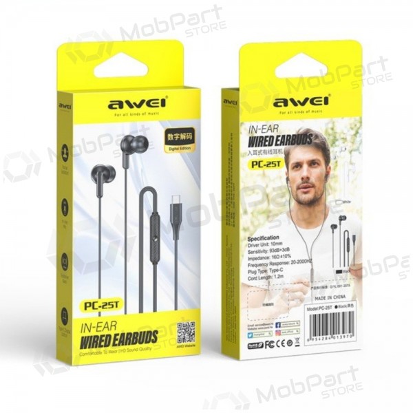 Kuulokkeet Awei PC-25T USB-C juodos