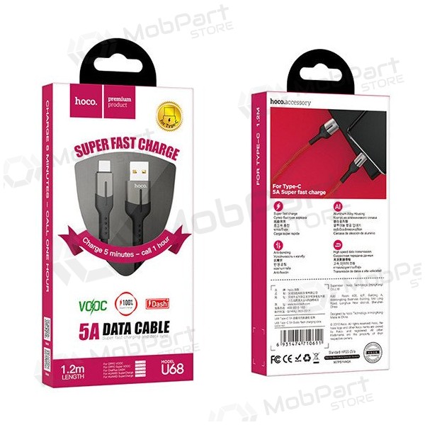 USB kaapeli HOCO U68 microUSB 4A 1.2m (musta)