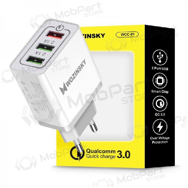 Laturi Wozinsky QuickCharge 3xUSB (30W 3A) (valkoinen)