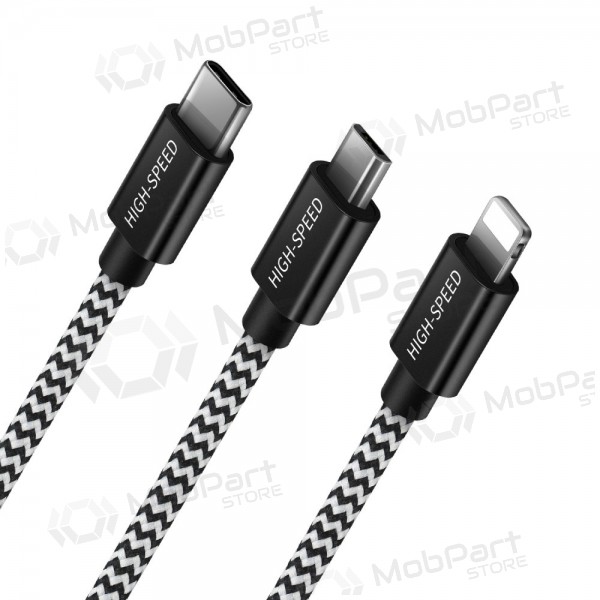 USB-kaapeli Dux Ducis K-ONE 3in1 microUSB-Lightning-Type-C FastCharging 1.2m