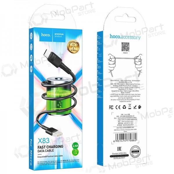 USB kaapeli Hoco X83 USB-A to MicroUSB 1.0m musta