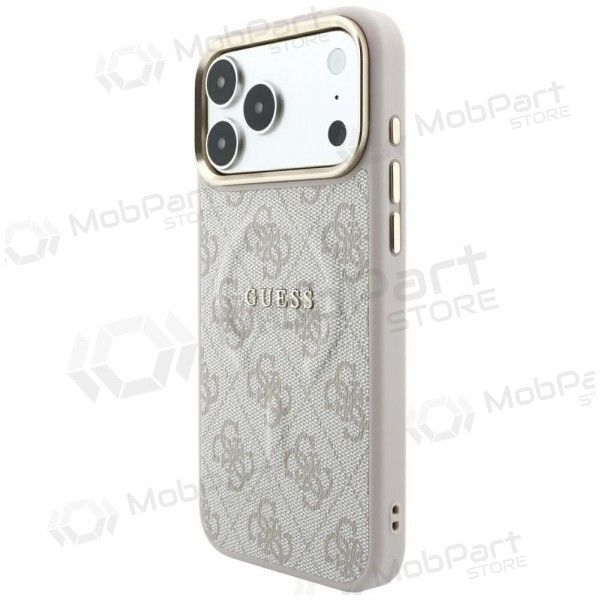 Apple iPhone 18 Pro Max kotelo - Guess PU Leather 4G Gold Frame Embossed MagSafe (vaaleanpunainen)