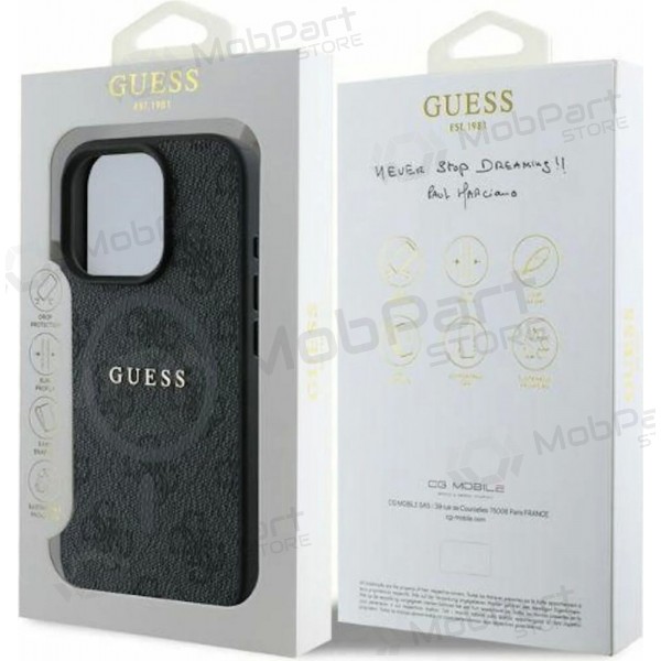 Apple iPhone 16 Pro kotelo - Guess PU Leather 4G Colored Ring MagSafe (musta)