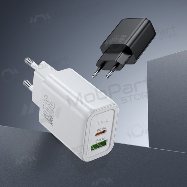 Puhelimen laturi Hoco N63 30 W GaN USB-C + USB-A Lightning-kaapelilla 1 m valkoinen