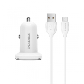 Laturi automobilinis Borofone BZ12 USB + microUSB (2.4A) (valkoinen)