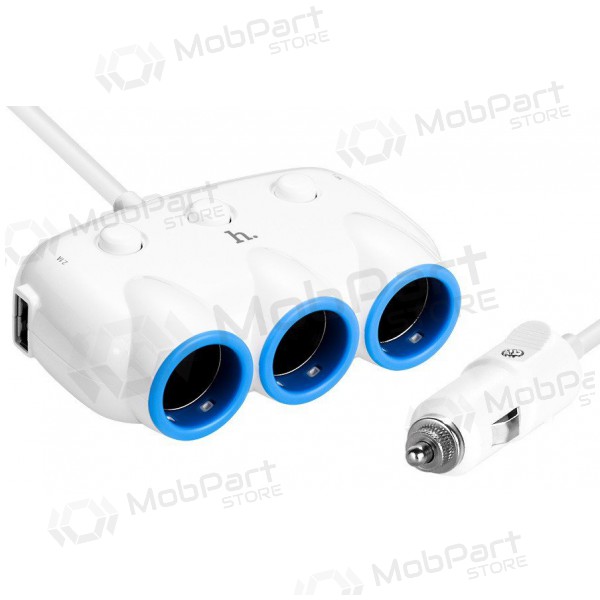 Autolaturi HOCO C1 TRIPLE + USB (5V 3.1A) (valkoinen)