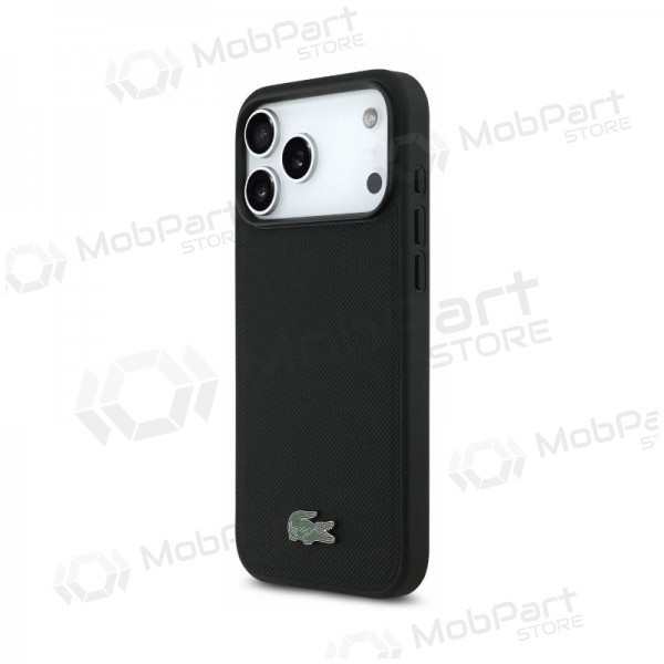 Apple iPhone 18 Pro Max kotelo - Lacoste PVC Petit Pique Semi Wrap Embossed MagSafe (musta)