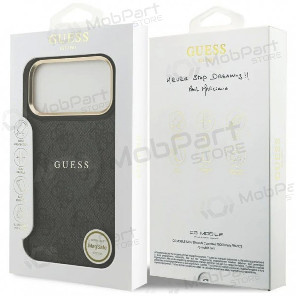 Apple iPhone 17 Pro - Guess PU Leather 4G Gold Frame MagSafe -kotelo (musta)