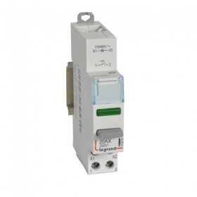 Mygtukas ant DIN bėgeliokanssa indikacijos lempute Legrand 412920 (20A 100V/1 x N0 kontaktas)