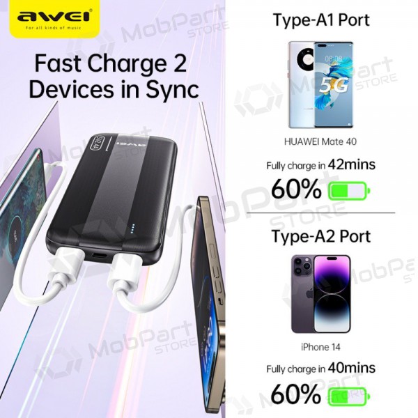 Ulkoinen paristo Power Bank Awei P20K 5V/2.4A 10000mAh musta