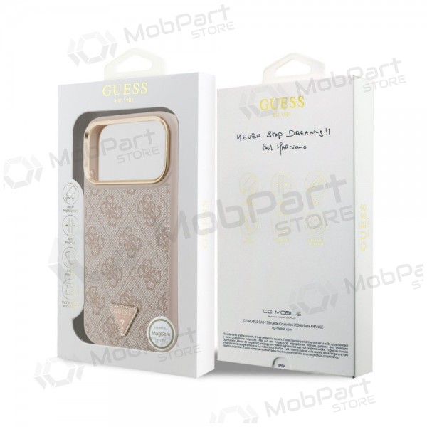 Apple iPhone 18 Pro Max kotelo - Guess PU Leather 4G Strass Triangle Logo Gold Frame MagSafe (vaaleanpunainen)