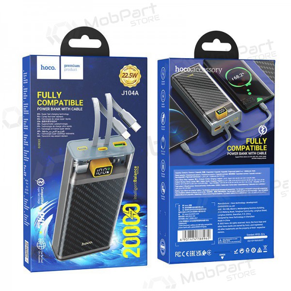 Ulkoinen paristo Power Bank Hoco J104A Discovery Edition 22.5W 20000mAh harmaa