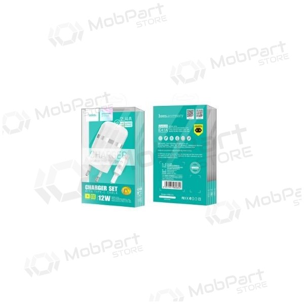 Laturi FastCharge HOCO C41A Wisdom Dual USB + microUSB kaapeli (5V 2.4A) (valkoinen)
