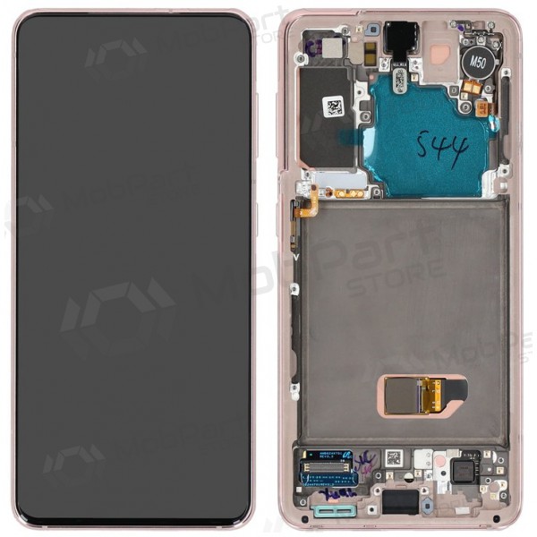 Ekranas Samsung G991 S21 5G su lietimui jautriu stikliuku ja rėmeliu Phantom Violet alkuperäinen (service pack)