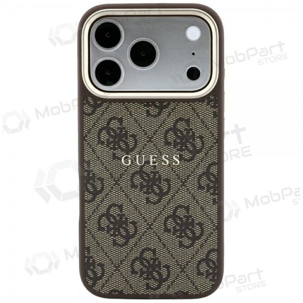 Apple iPhone 18 Pro Max kotelo - Guess PU Leather 4G Gold Frame Embossed MagSafe (ruskea)