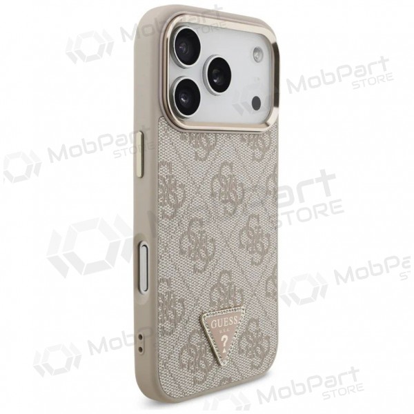 Apple iPhone 17 Pro kotelo - Guess PU Leather 4G Strass Triangle Logo Gold Frame MagSafe (vaaleanpunainen)