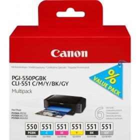 Canon PGI-550/CLI-551 (6496B005) mustekasettisarja, PGBK/C/M/Y/BK/GY