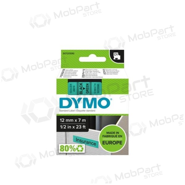 Dymo 45019 (S0720590) nauha 12mm x 7m, musta vihreällä
