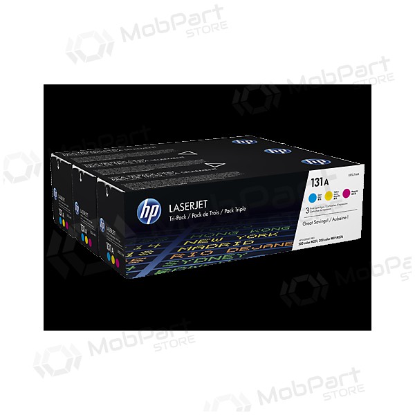 HP 131A (U0SL1AM) (CF211A+CF212A+CF213A), taivaansininen, , keltainen kasetti lasertulostimille, 5400 sivut.