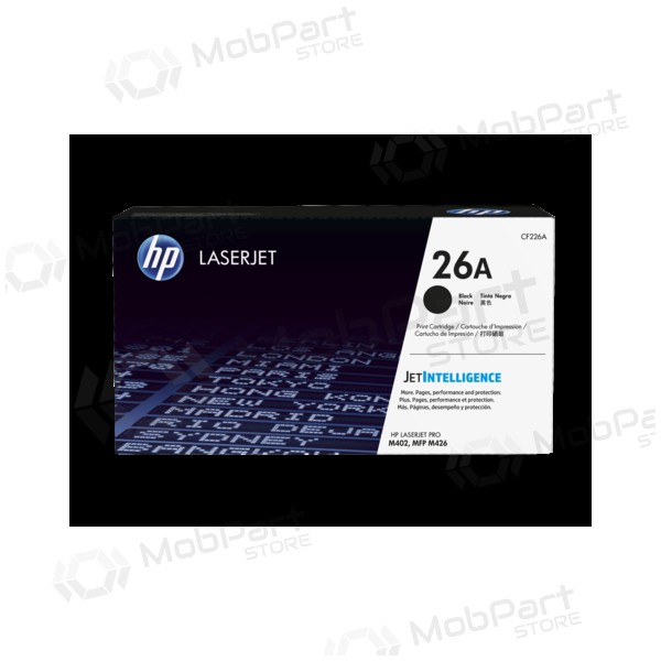 - HP No.26A (CF226A), musta lasertulostinkasetti, 3100 sivua.