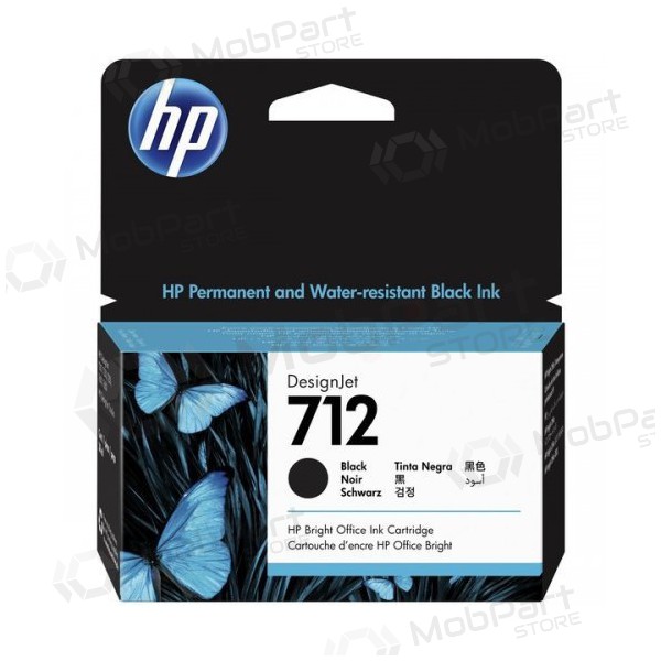 HP No.712 (3ED70A), musta mustekasetti mustesuihkutulostimille, 29 ml.